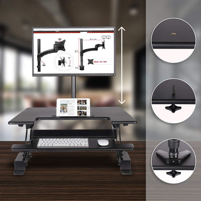 Zoomgoods Sit-Stand Desk DM05D19 | Height Adjustable Office Workstation | 72x56cm Platform | Raises from 16-42cm | Riser for PC Computer Screen, Keyboard, Laptop | Ergonomic Desktop Table Converter