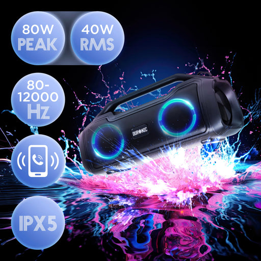Zoomgoods Portable Boombox BX48, Wireless Bluetooth Speaker with RGB, IPX Waterproof Loudspeaker for Party, Outdoor, Travel, Home Subwoofer with USB Plug in AUX Loud Speakers
