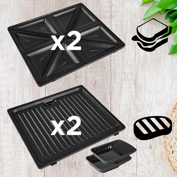 Zoomgoods Spare Plates SM60SP, Interchangeable Plates for WM60 Waffle Maker / SWM60 Snack Maker / TWM60 Toastie Maker. Pack includes 2x grill plates and 2x Toastie Plates