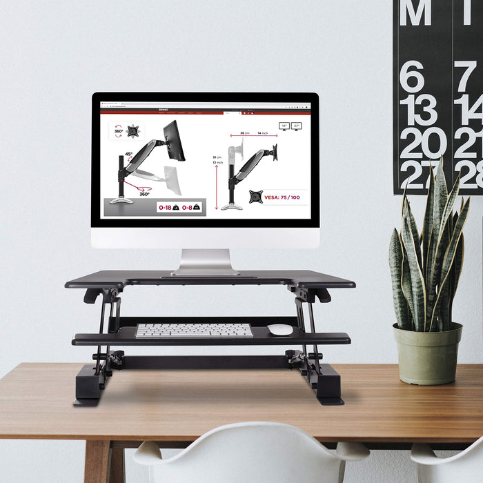 Zoomgoods Sit-Stand Desk DM05D19 | Height Adjustable Office Workstation | 72x56cm Platform | Raises from 16-42cm | Riser for PC Computer Screen, Keyboard, Laptop | Ergonomic Desktop Table Converter