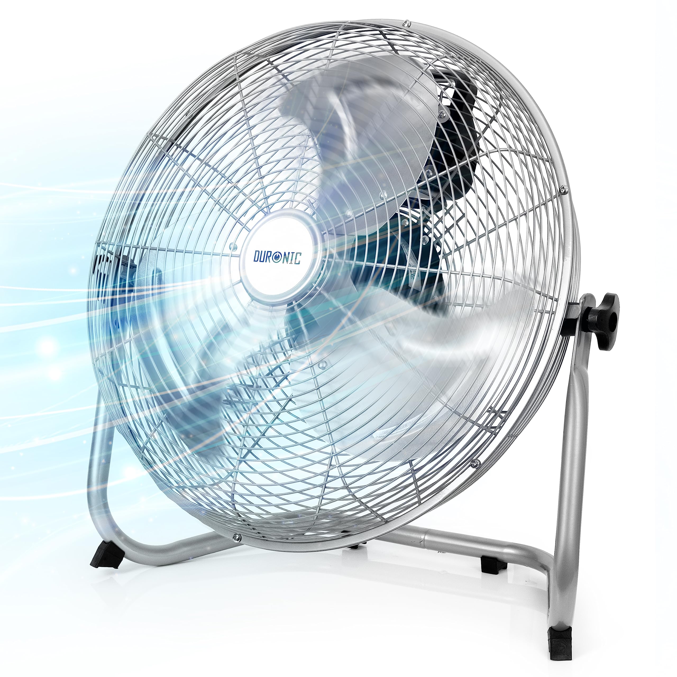 Zoomgoods Floor Fan FN20, Electric Cooling Fan, Portable Pedestal Stand, Lightweight Adjustable Tilt, 3 Chrome Blades, 4 Speeds, High Velocity Industrial Floor Standing Fan for Home Bedroom Office Gym