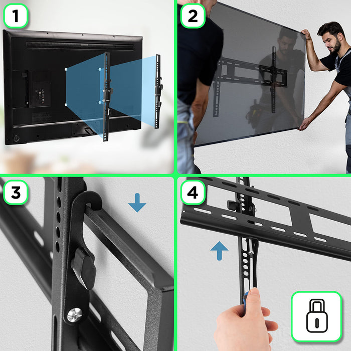 Zoomgoods TVB123M TV Bracket, Wall Mount for 32-60" Television Screen, Tilting Action -12°, Fits up to 600x400mm, For Flat Screen LCD/LED/OLED/QLED