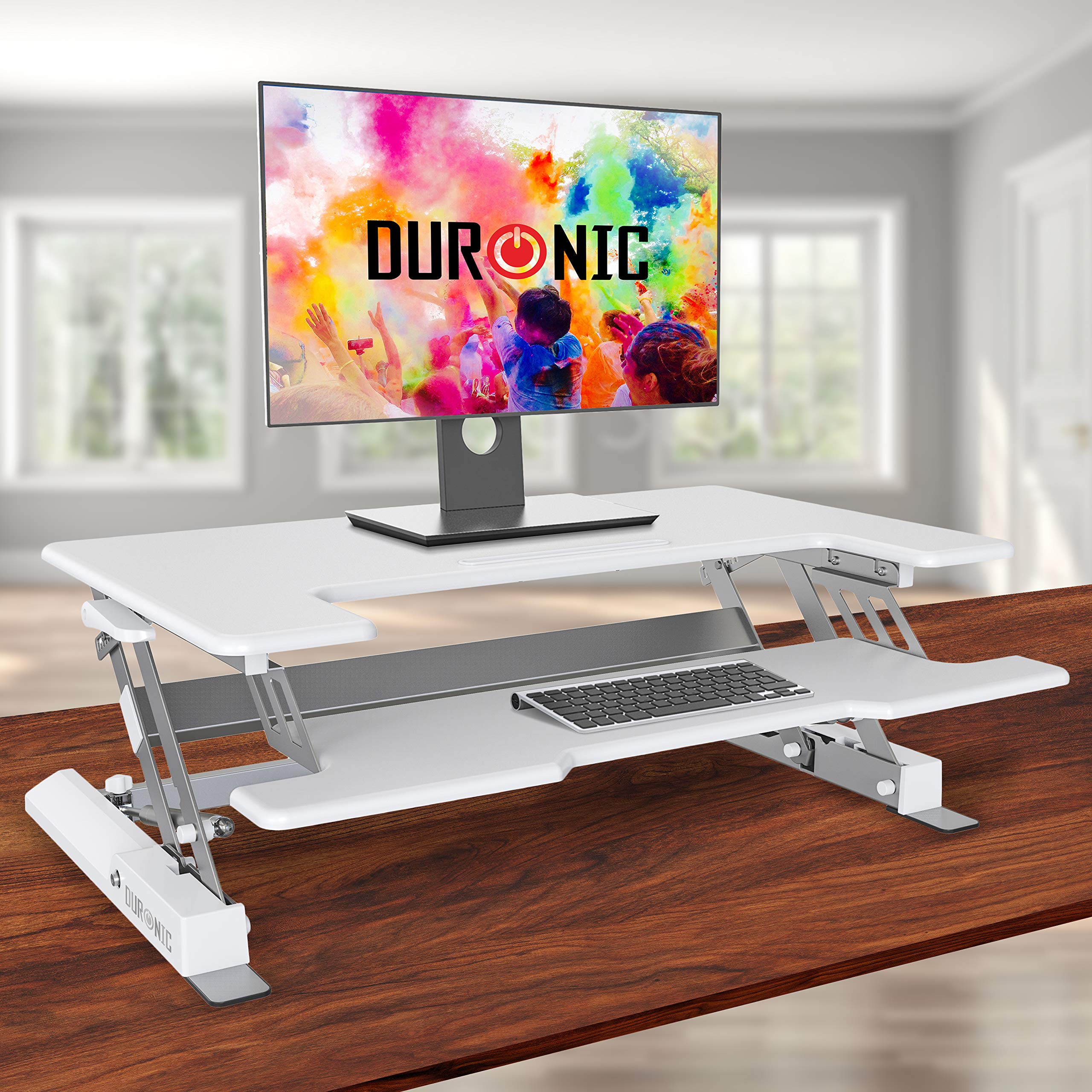 Zoomgoods Sit-Stand Desk DM05D1WE [WHITE] | Height Adjustable Office Workstation | 92x56cm Platform | Raises 16.5-41.5cm | PC Computer Screen, Keyboard, Laptop Riser | Ergonomic Desktop Table Converter