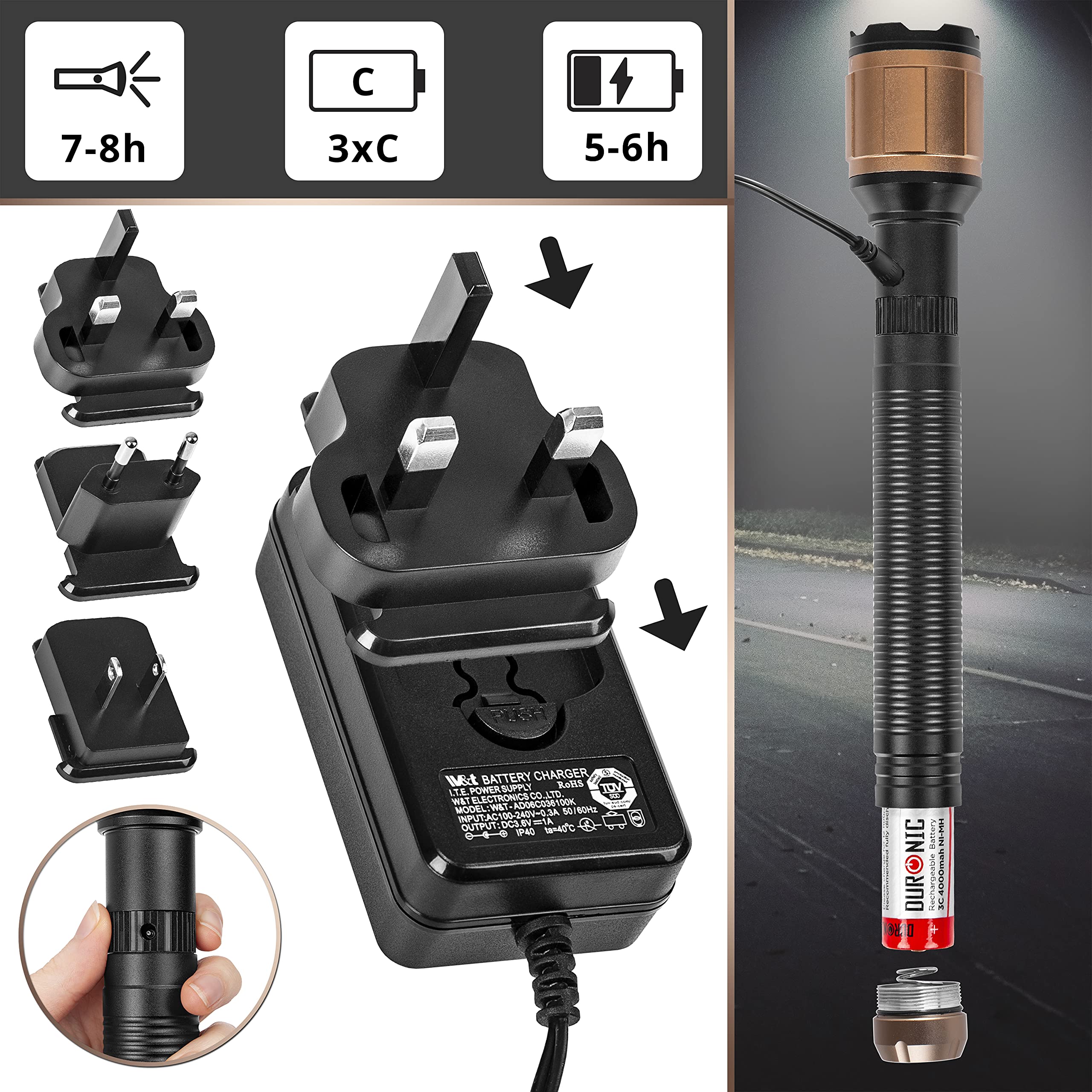 Zoomgoods Rechargeable Torch Flashlight RFL903C, Hand Held LED Portable Light, Lightweight Super Bright Torch Light for Night, Hiking, Camping, Caving