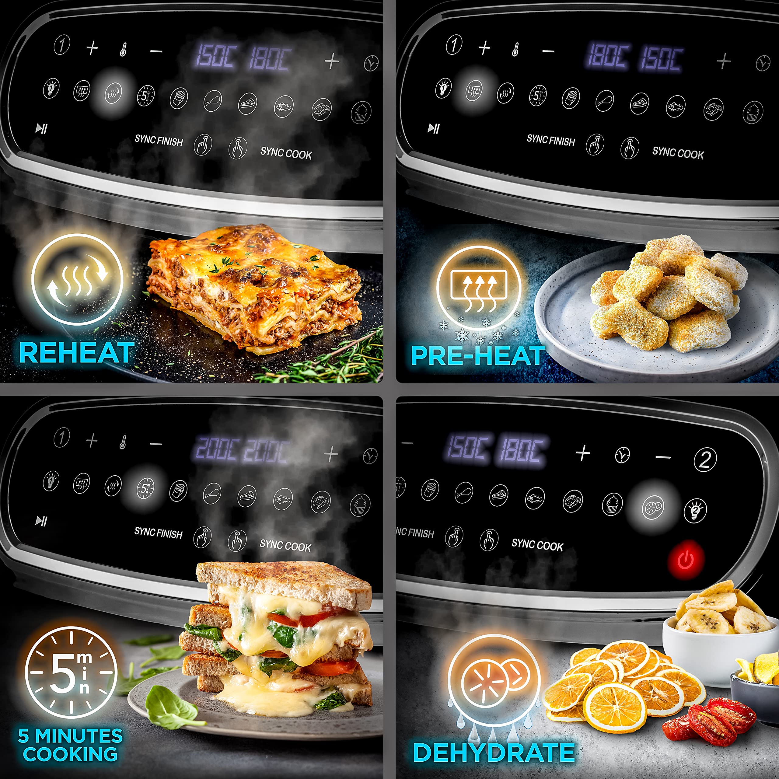 Zoomgoods AF24 BK dual air fryer reheat preheat 5minute dehydrate functions presets
