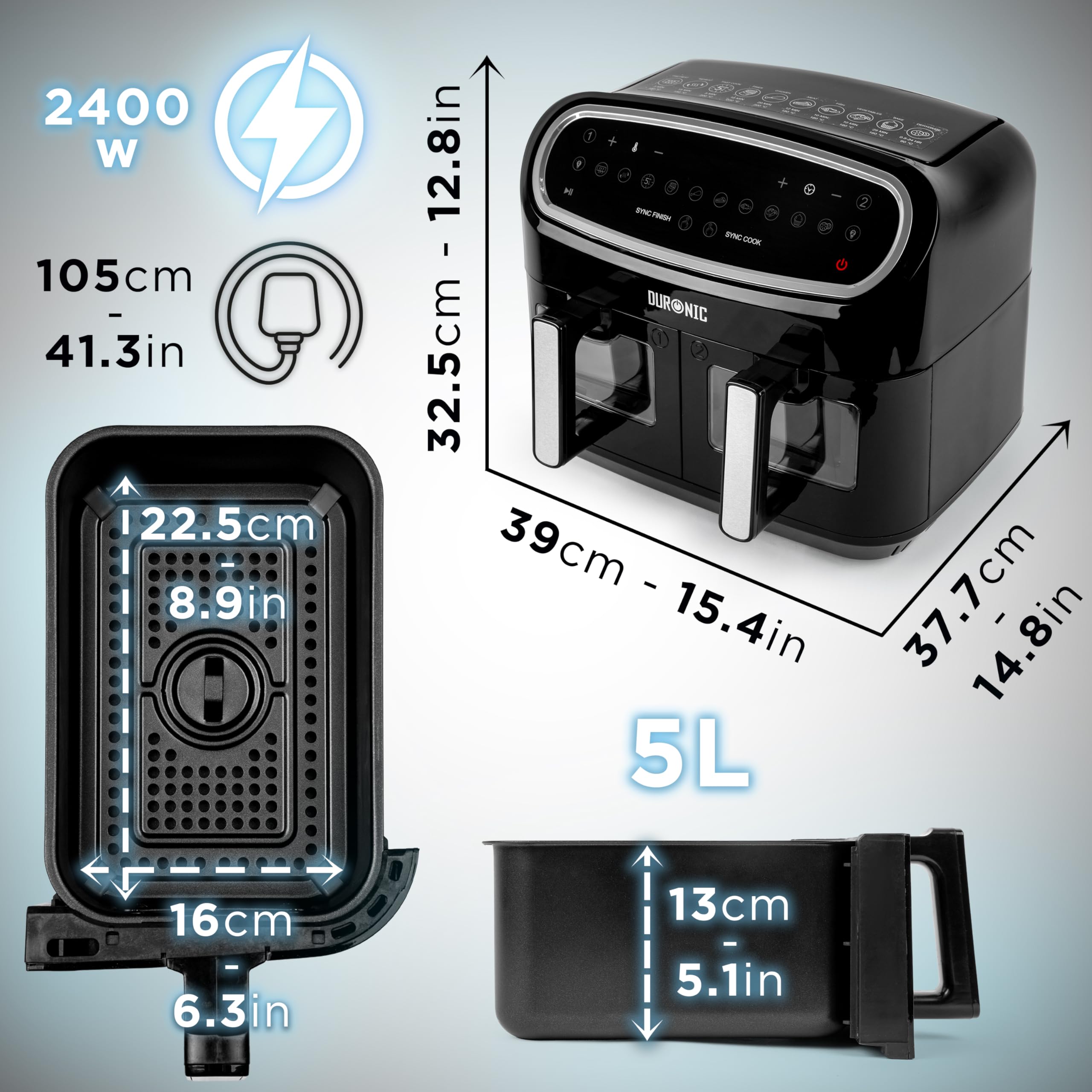 Zoomgoods AF24 BK dual basket air fryer for family meals breakfast lunch dinner