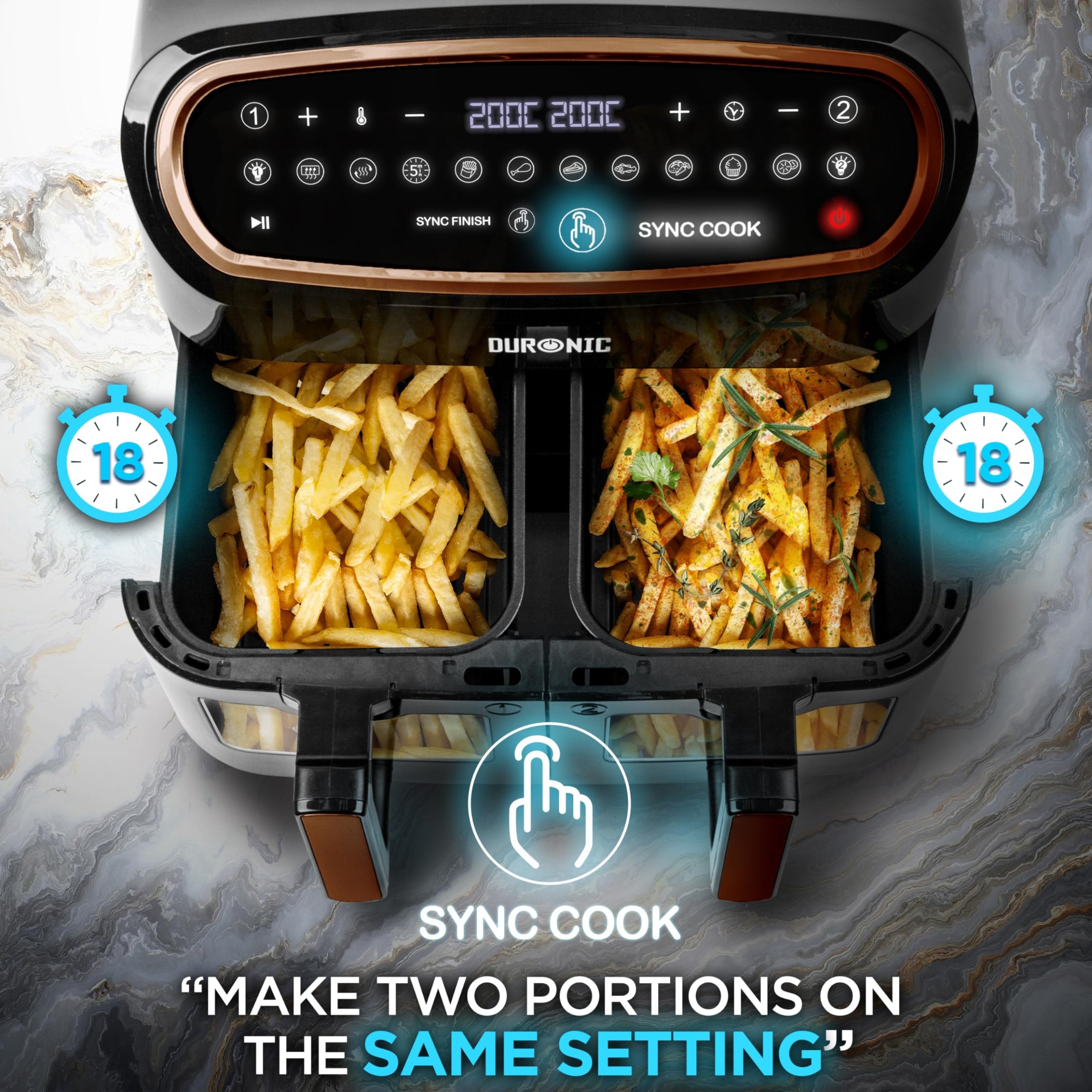 Zoomgoods AF34 BG double basket air fryer sync cook fries chips