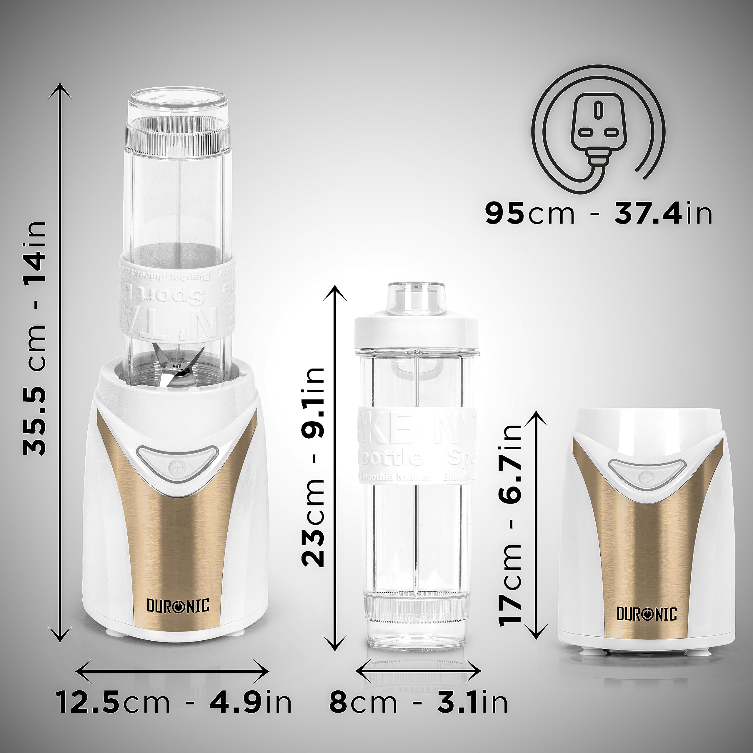 Zoomgoods BL540 electric portable blender dimensions height, length, width, depth with UK cable 95cm