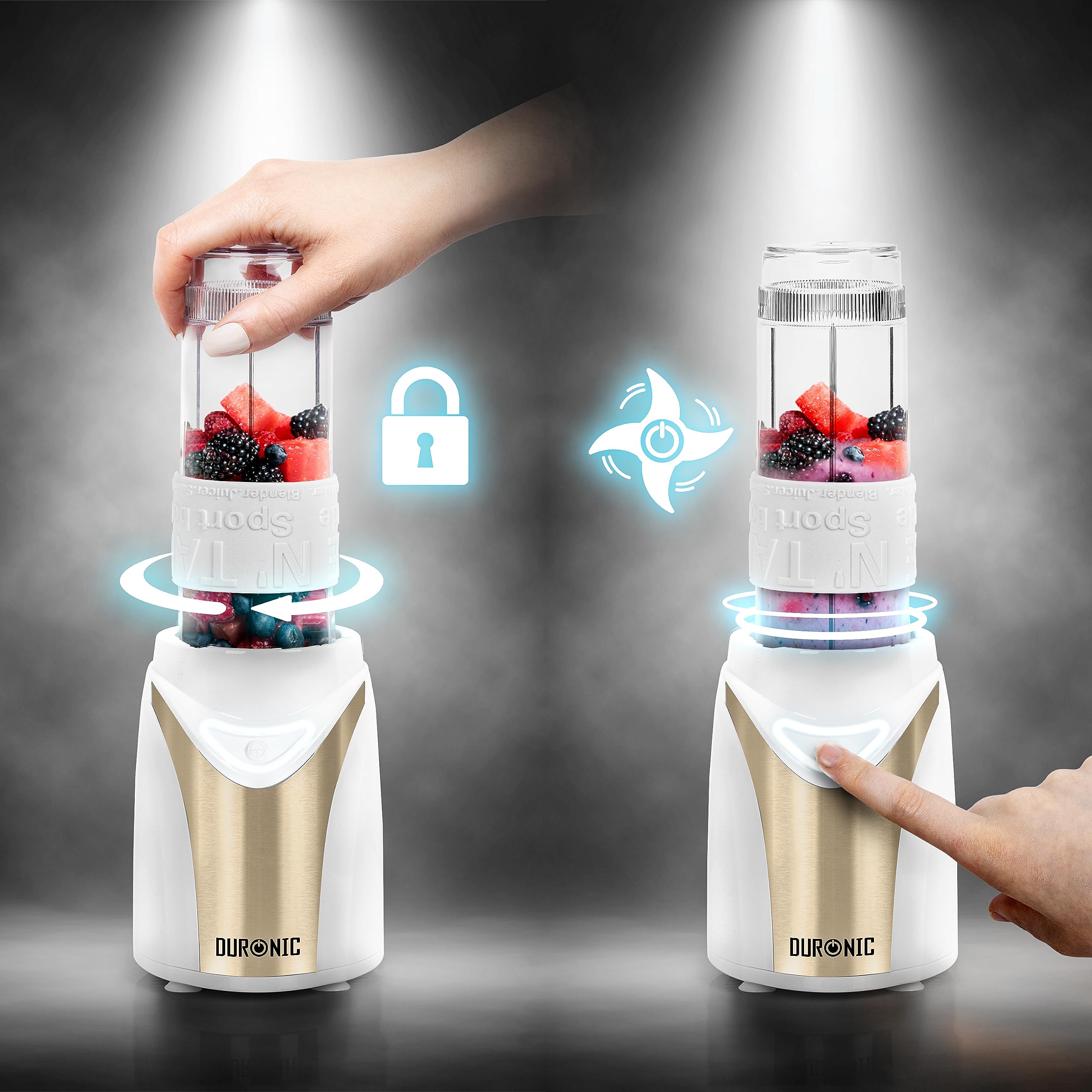 Zoomgoods BL540 personal blender with locking mechanism and push button to blend juices, smoothies, milkshakes