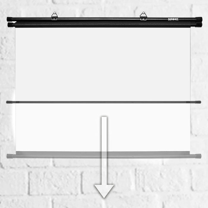 Zoomgoods BPS60 projector screen mounted on wall pulling down screen for convenience