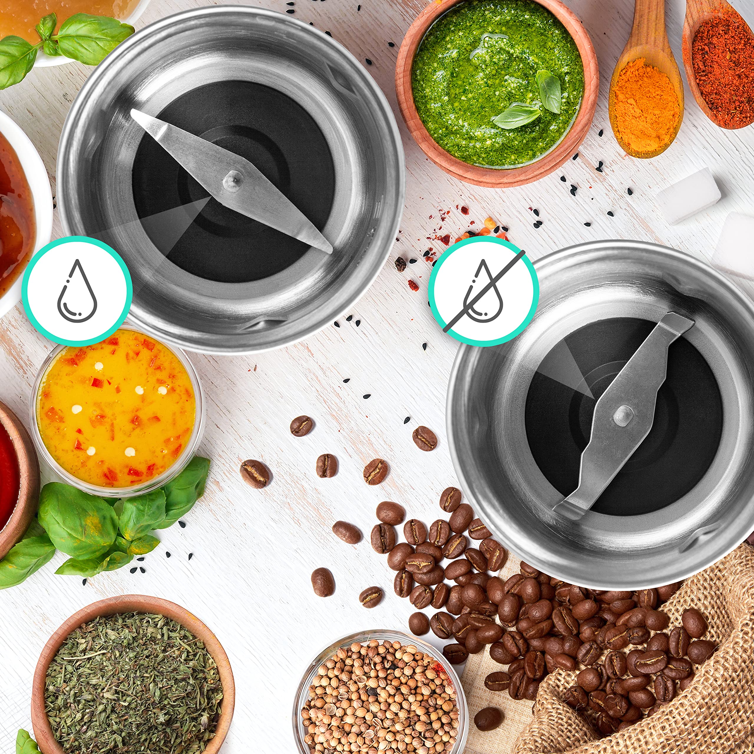 Zoomgoods CG421 electric coffee grinder spice grinder with 2 stainless steel bowls for dry and wet grinding