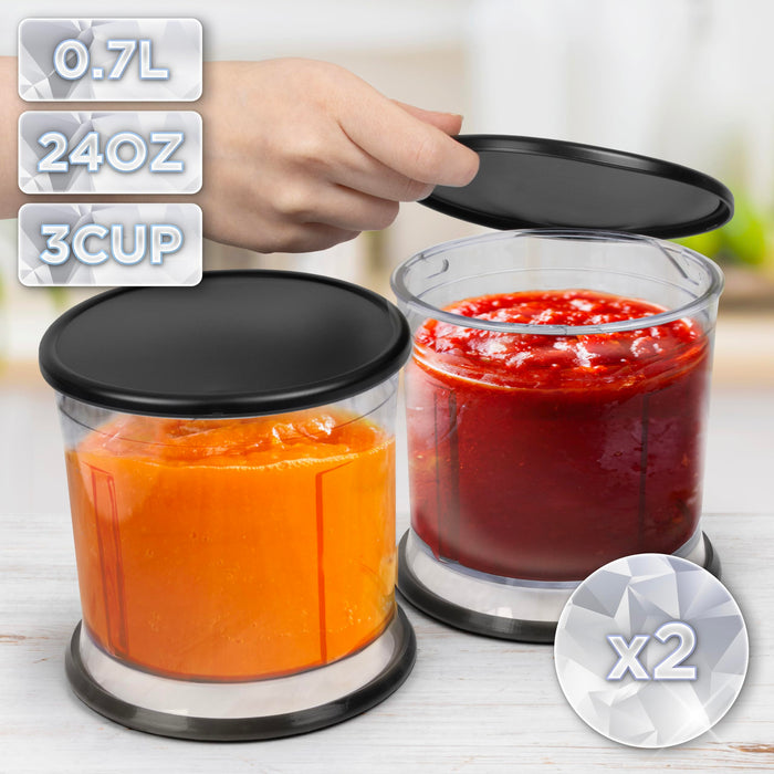 Zoomgoods CH57 BK mini chopper with 2 cups of 0.7L capacity, filled with condiments