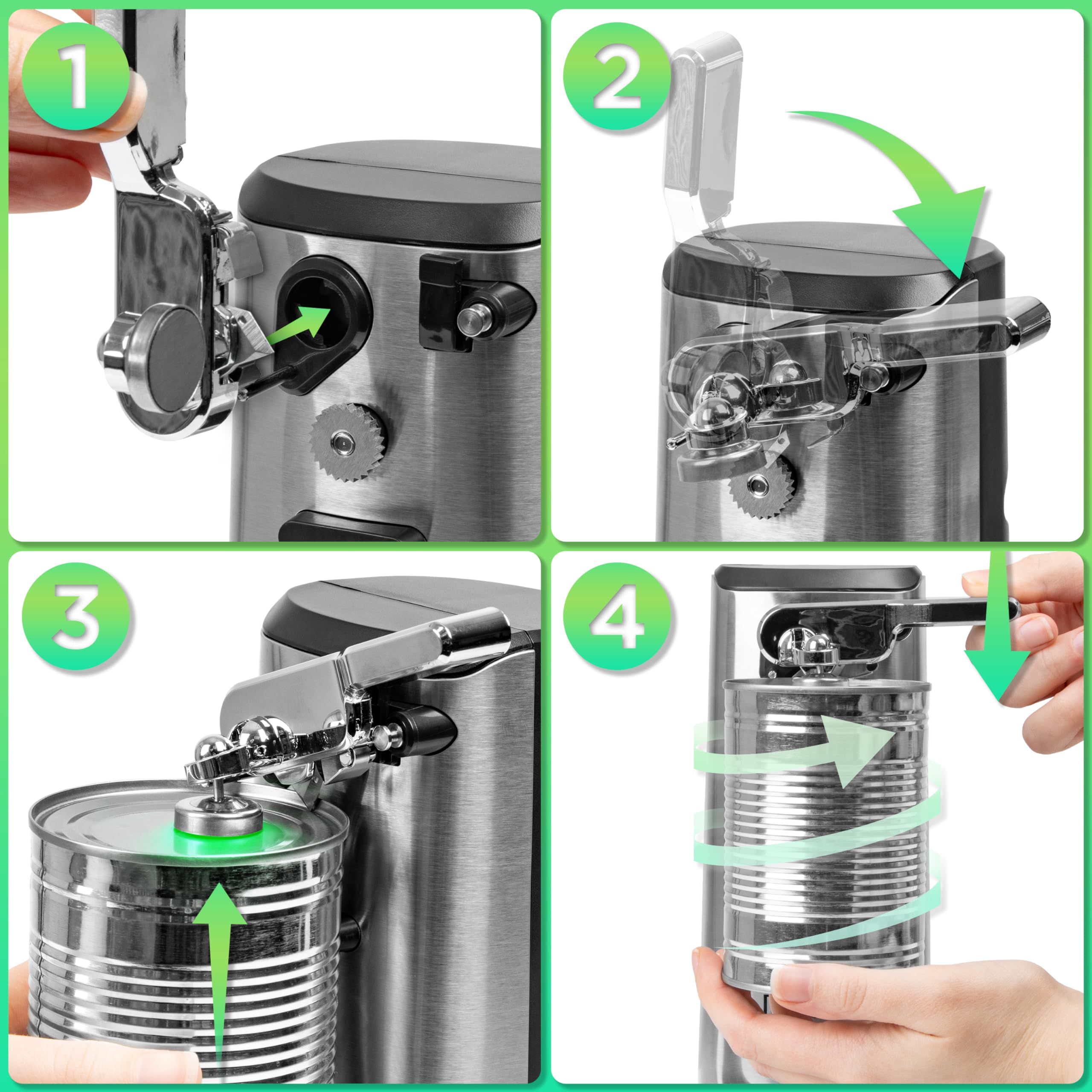 Zoomgoods CO60 electric tin opener step-by-step method of opening cans for kitchen, arthritis, limited mobility, elderly