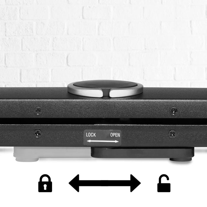 Zoomgoods DPS40/43 projector screen with safety lock to ensure projection screen casing stays secure when not in use