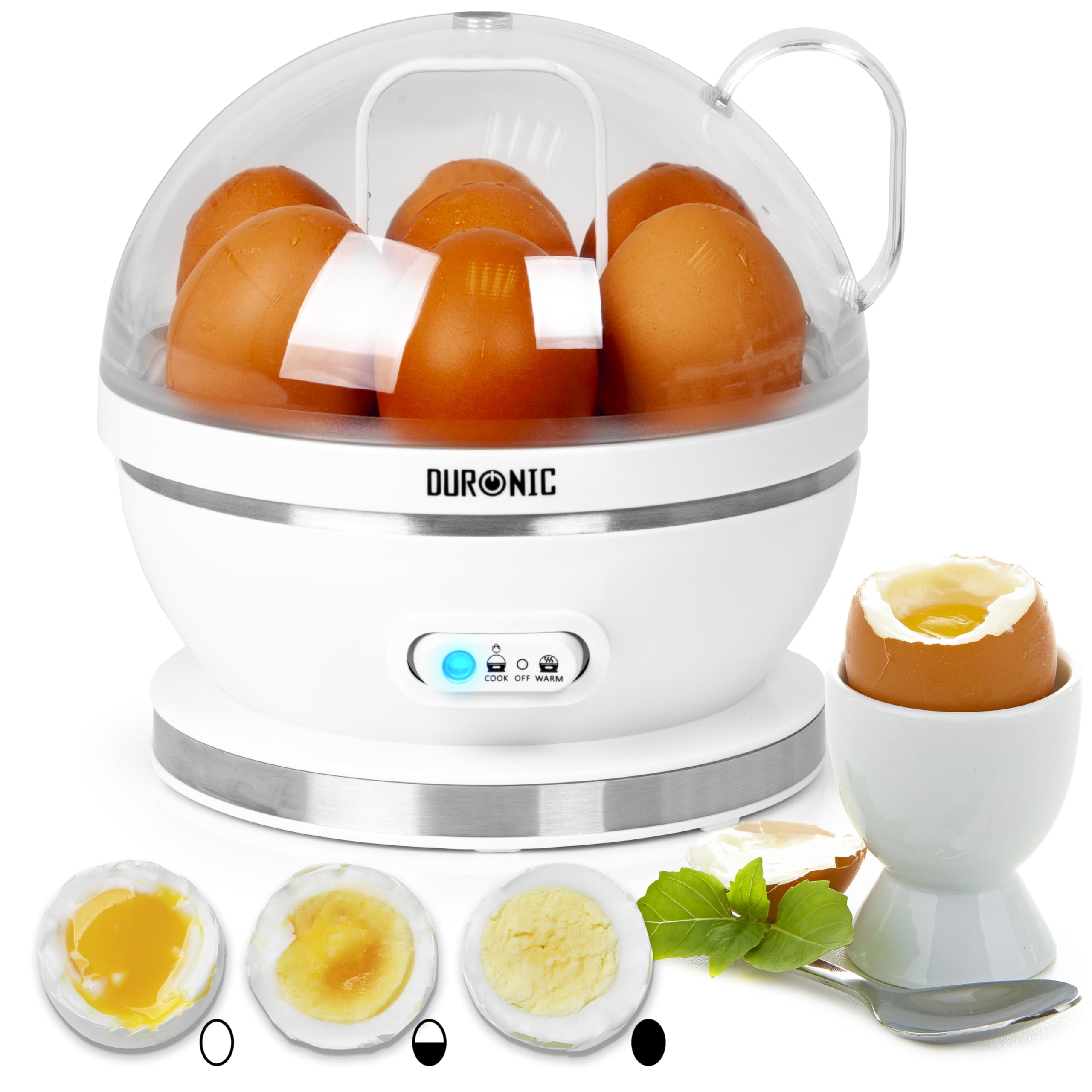 Zoomgoods EB27 WE electric egg boiler to cook 7 eggs soft boiled, medium boiled, hard boiled with keep-warm function
