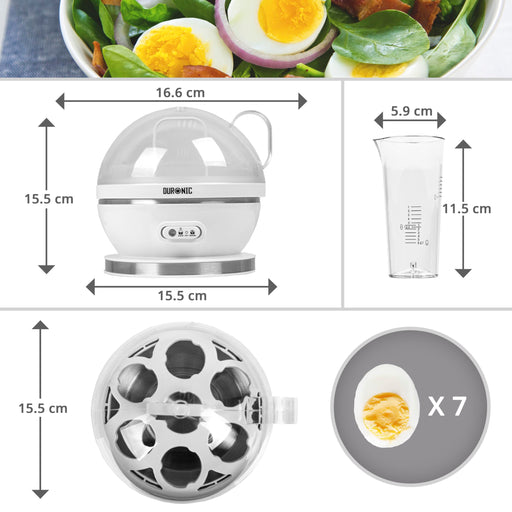 Zoomgoods EB27 WE white egg boiler dimensions height, length, width with measuring cup to cook 7 eggs perfectly