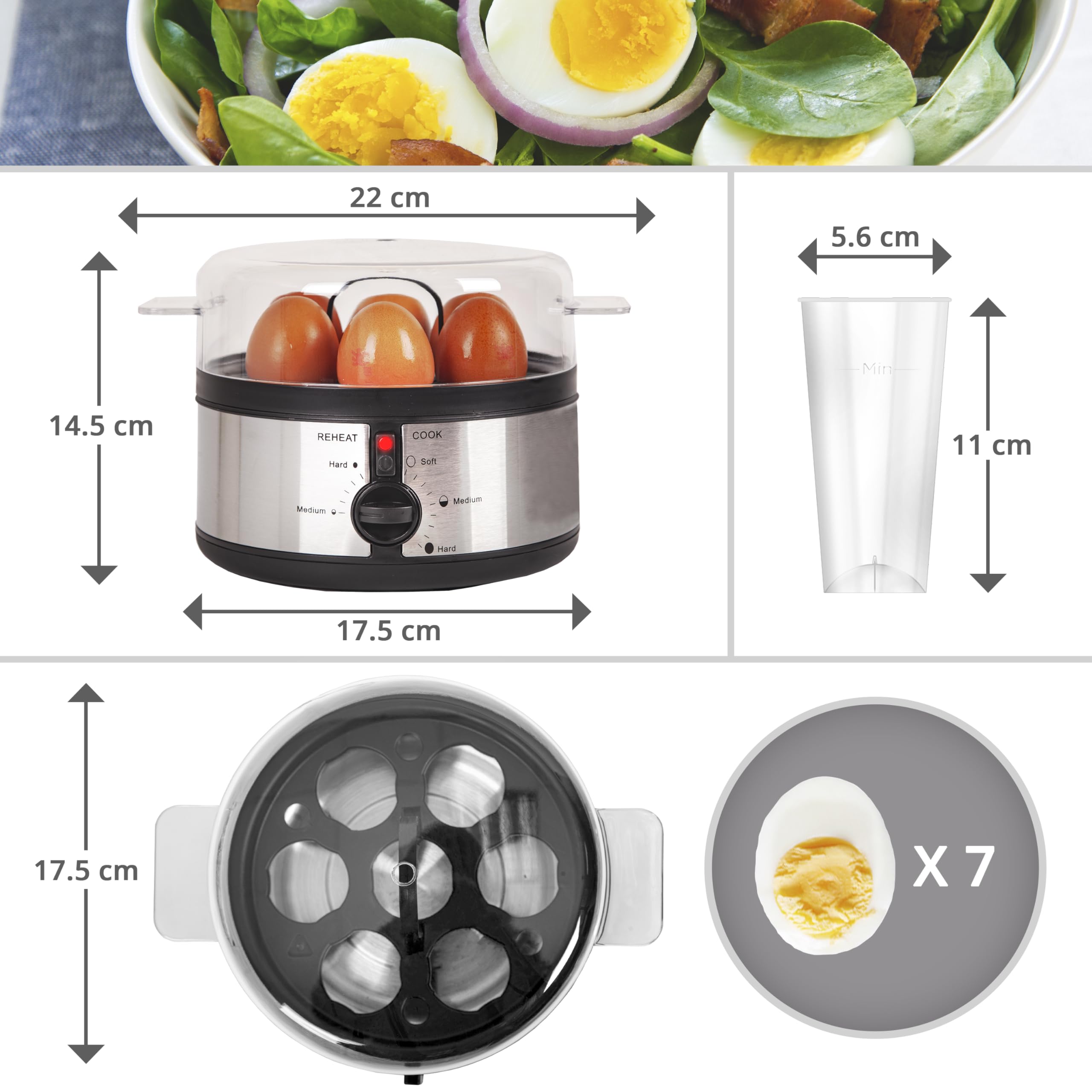Zoomgoods EB35 BK electric egg boiler dimensions including height, length, width with a capacity of 7 eggs