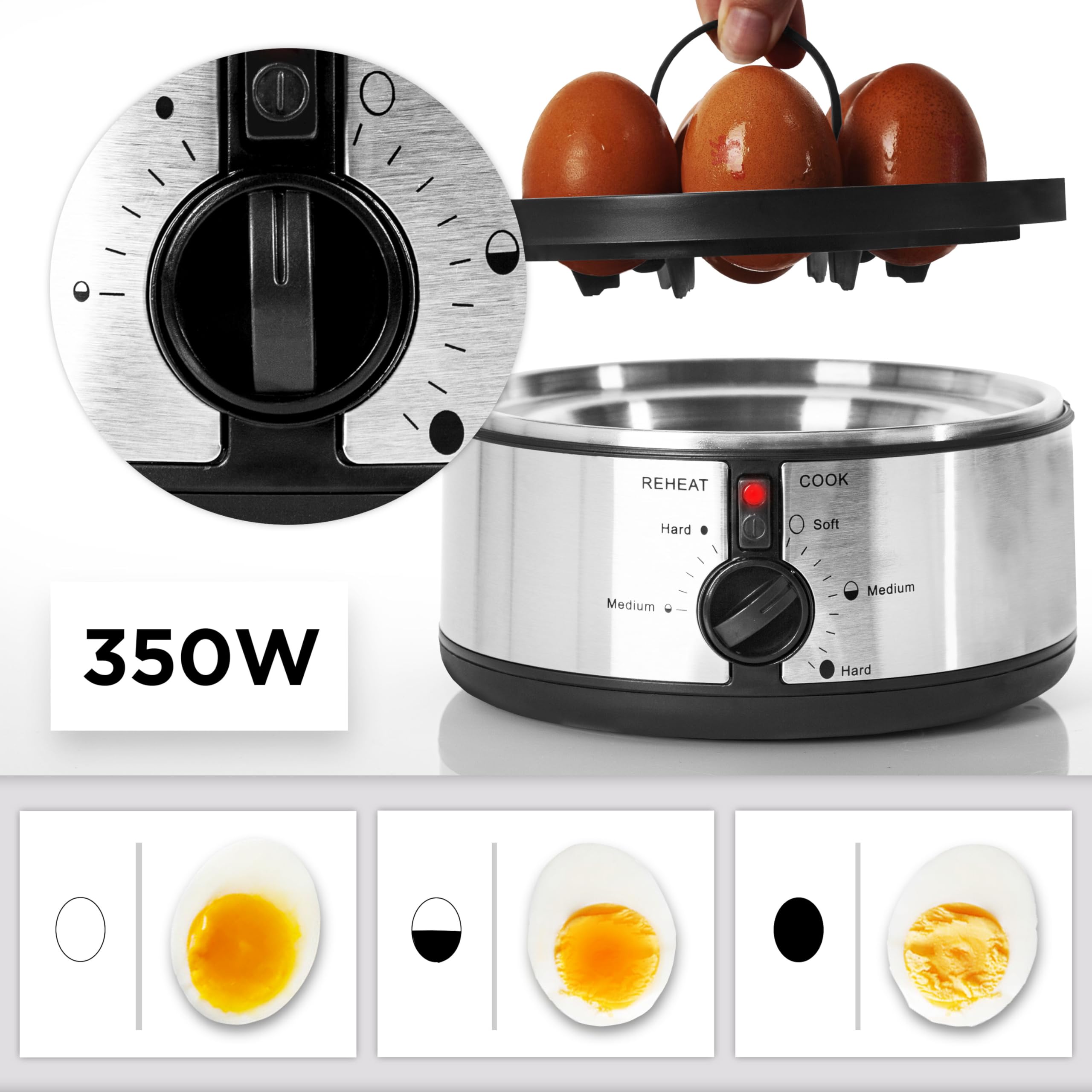 Zoomgoods EB35 BK electric egg boiler with 350W wattage to make soft, medium or hard-boiled eggs perfectly