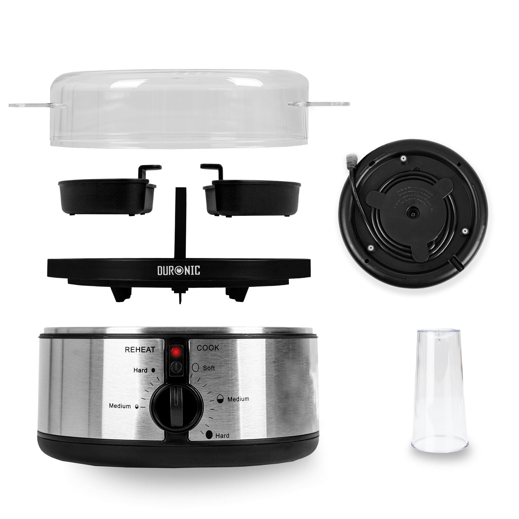 Zoomgoods EB35 BK electric egg cooker deconstructed to show each individual part of the egg boiler