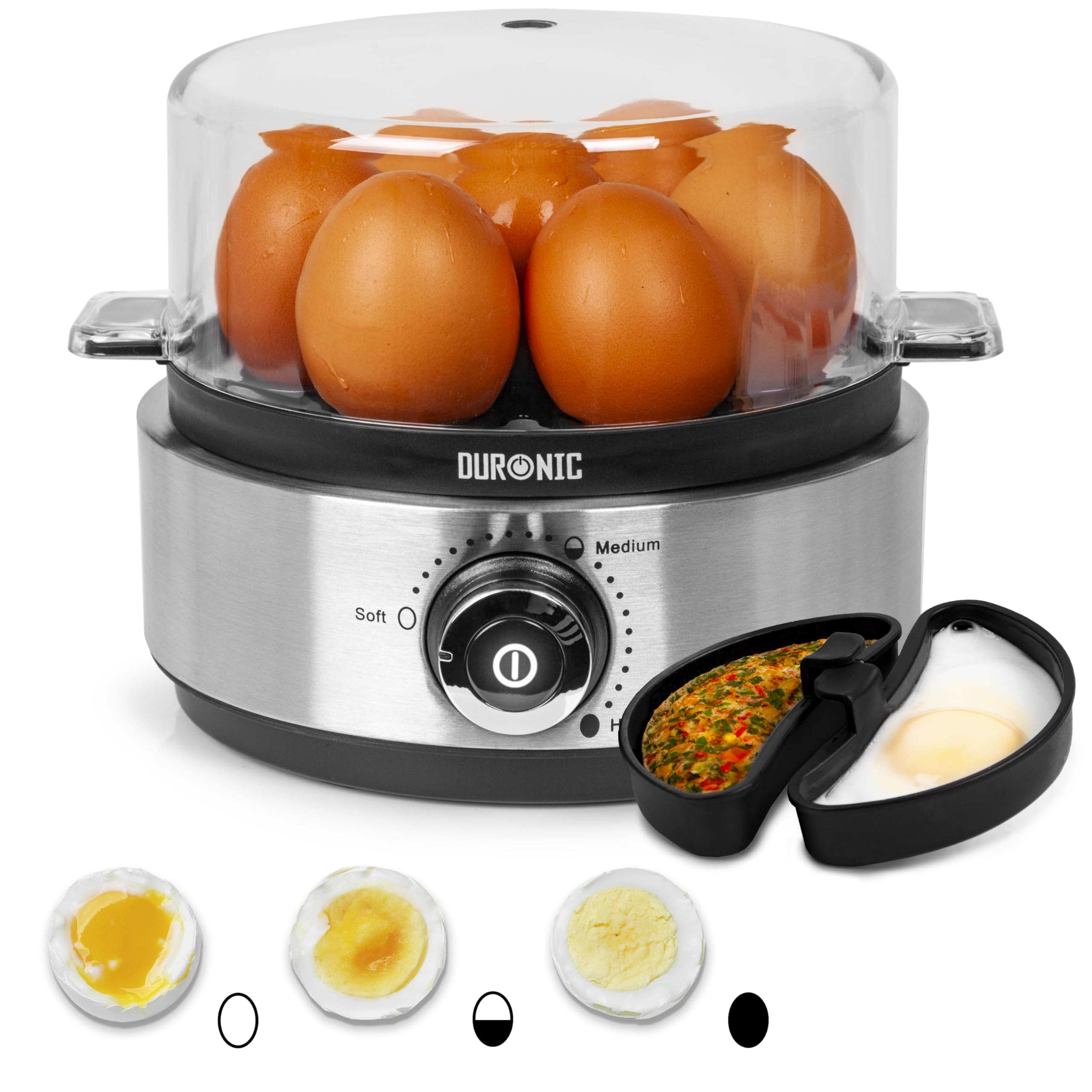 Zoomgoods EB40 BK electric egg boiler to cook 7 eggs at once with omelette tray included, for breakfast, lunch, dinner, snacking