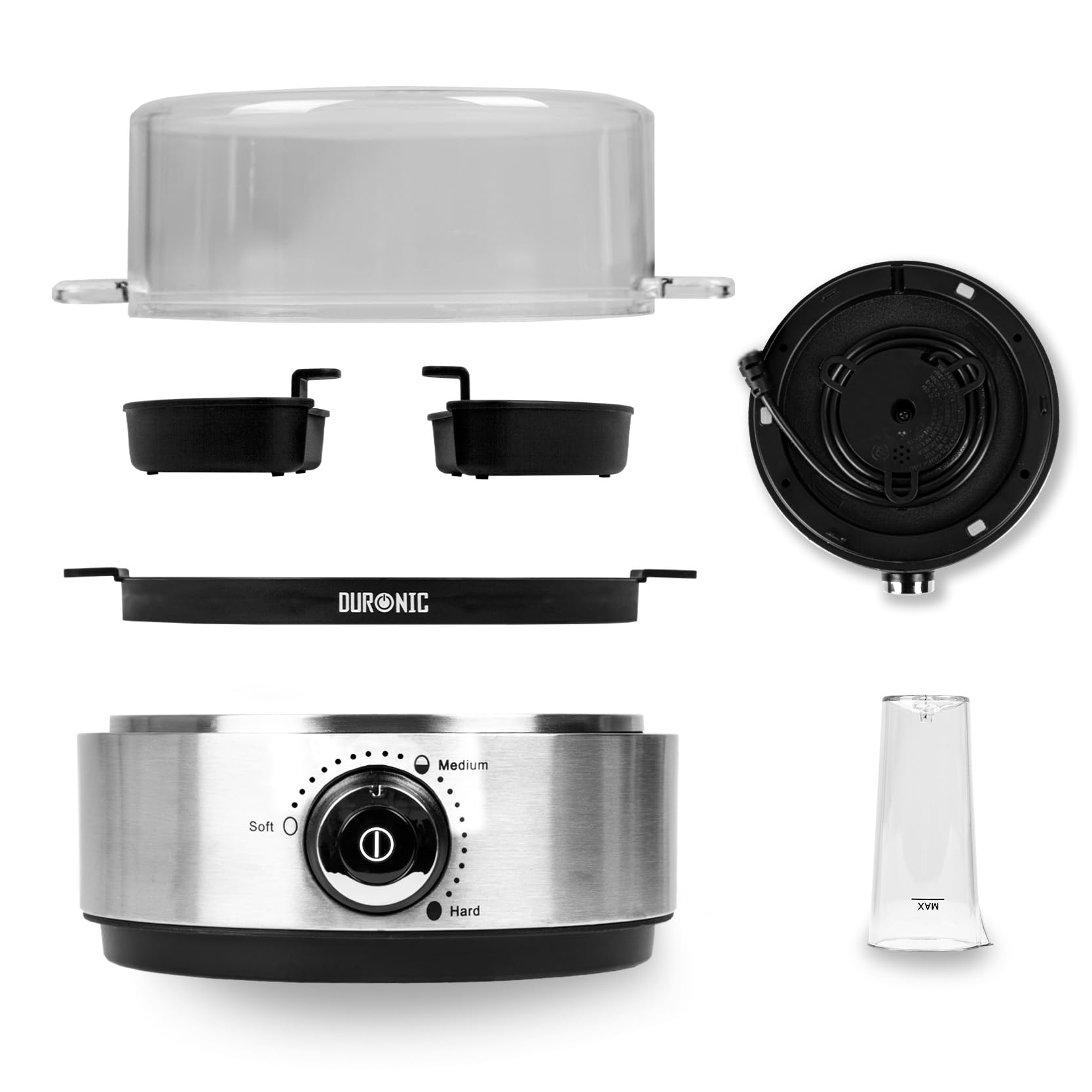 Zoomgoods EB40 BK electric egg cooker deconstructed to show each individual part