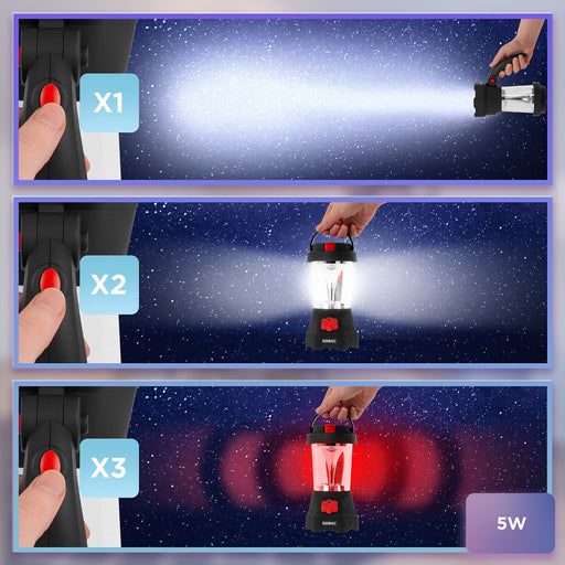 Zoomgoods Hurricane camping flashlight with 3 different switches for handheld torch, lantern mode, red warning light