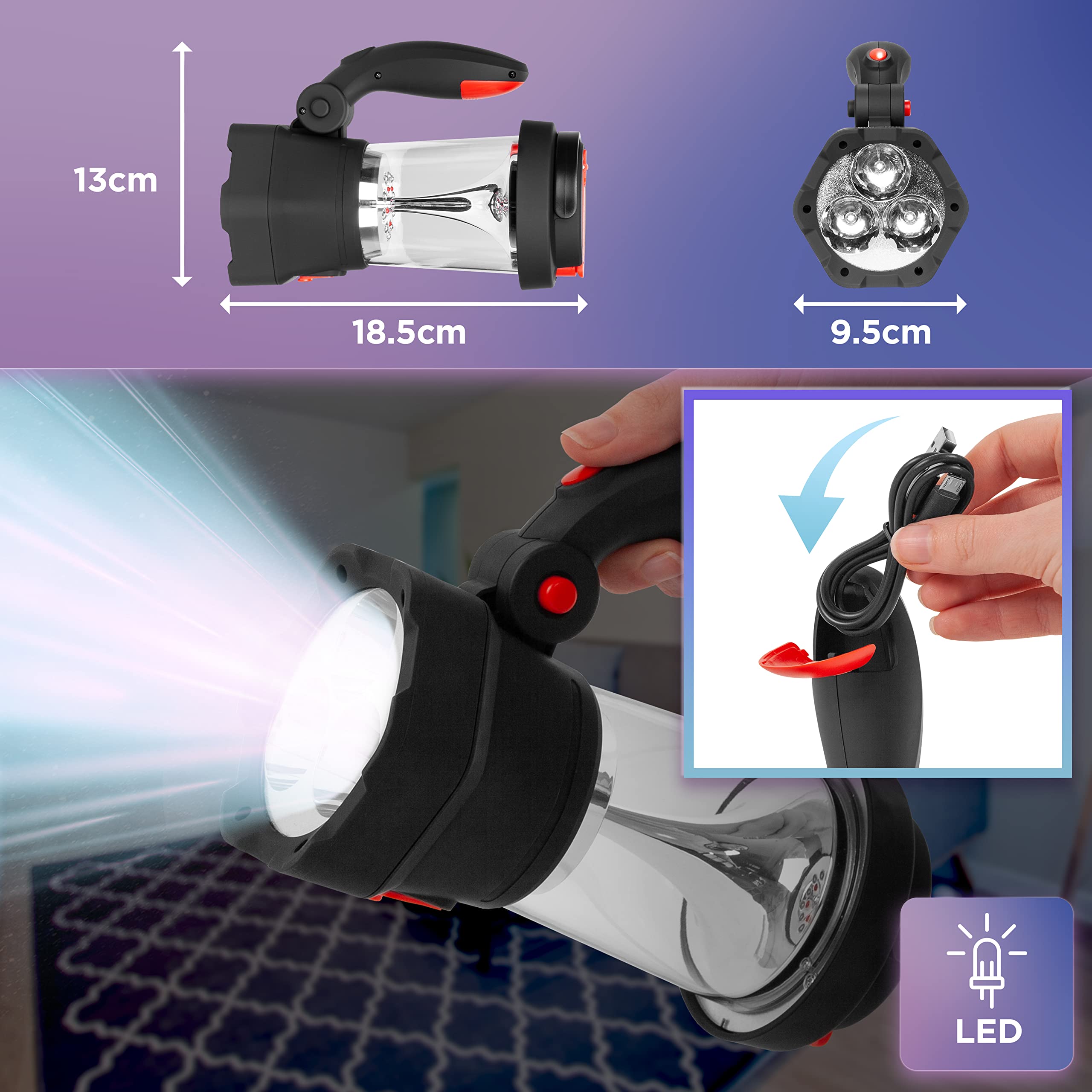 Zoomgoods Hurricane camping light dimensions length, width, height, LED light with cable management