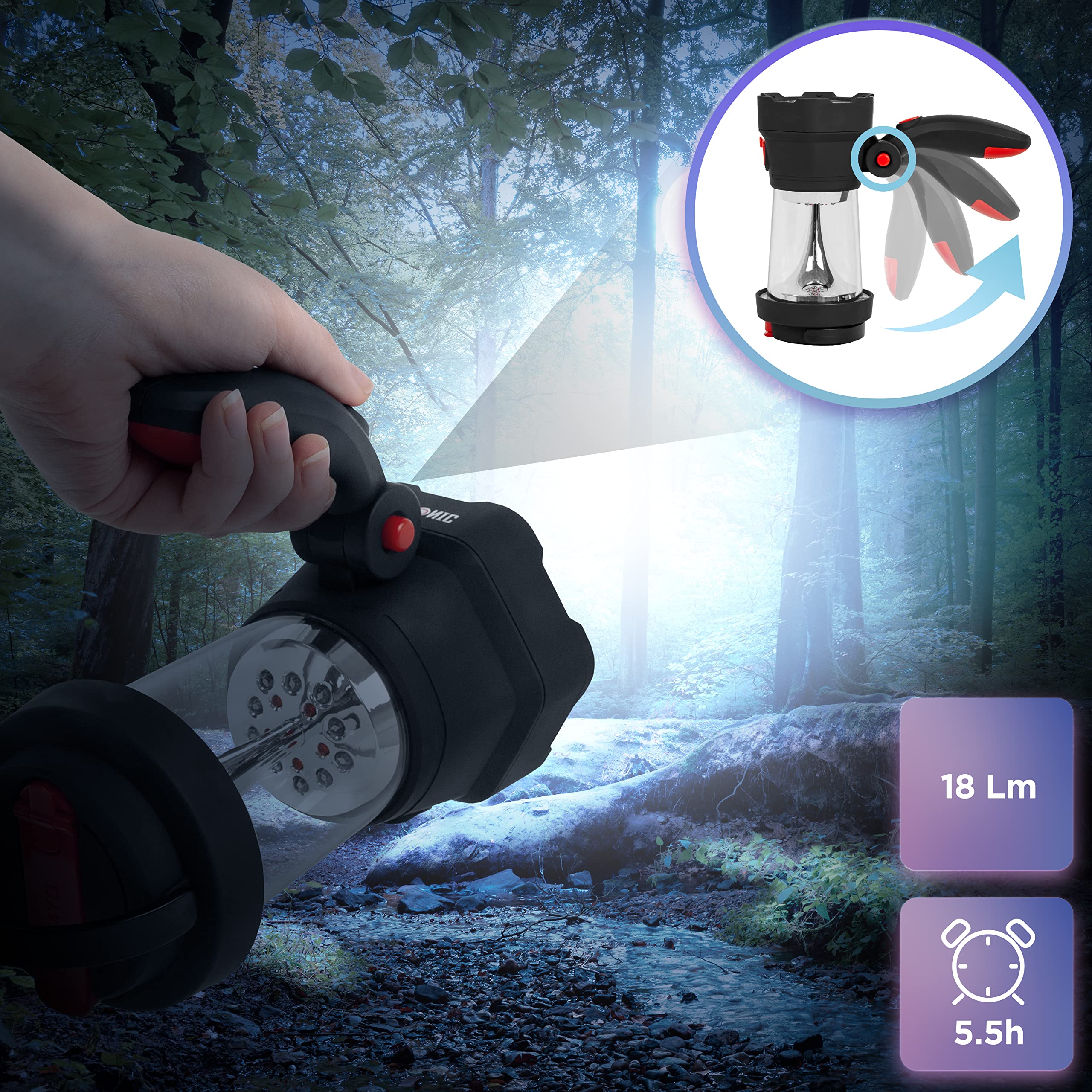 Zoomgoods Hurricane camping light one-touch button to switch between lantern mode and torch mode for camping, hiking, caving