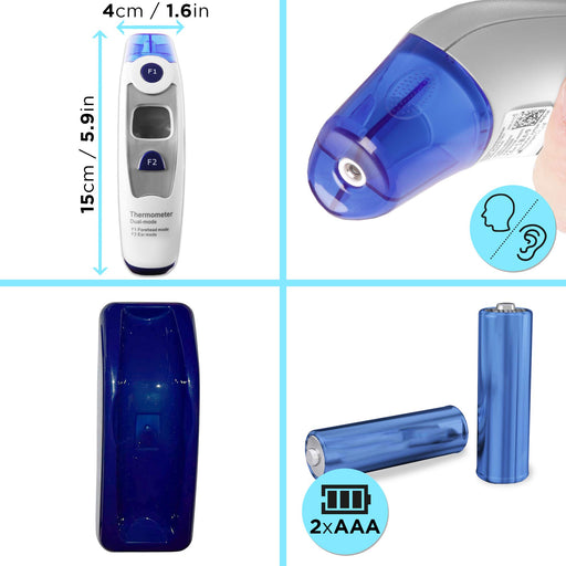 Zoomgoods IRT1000 infrared forehead/ear thermometer with dimensions height, width with 2x AAA batteries included