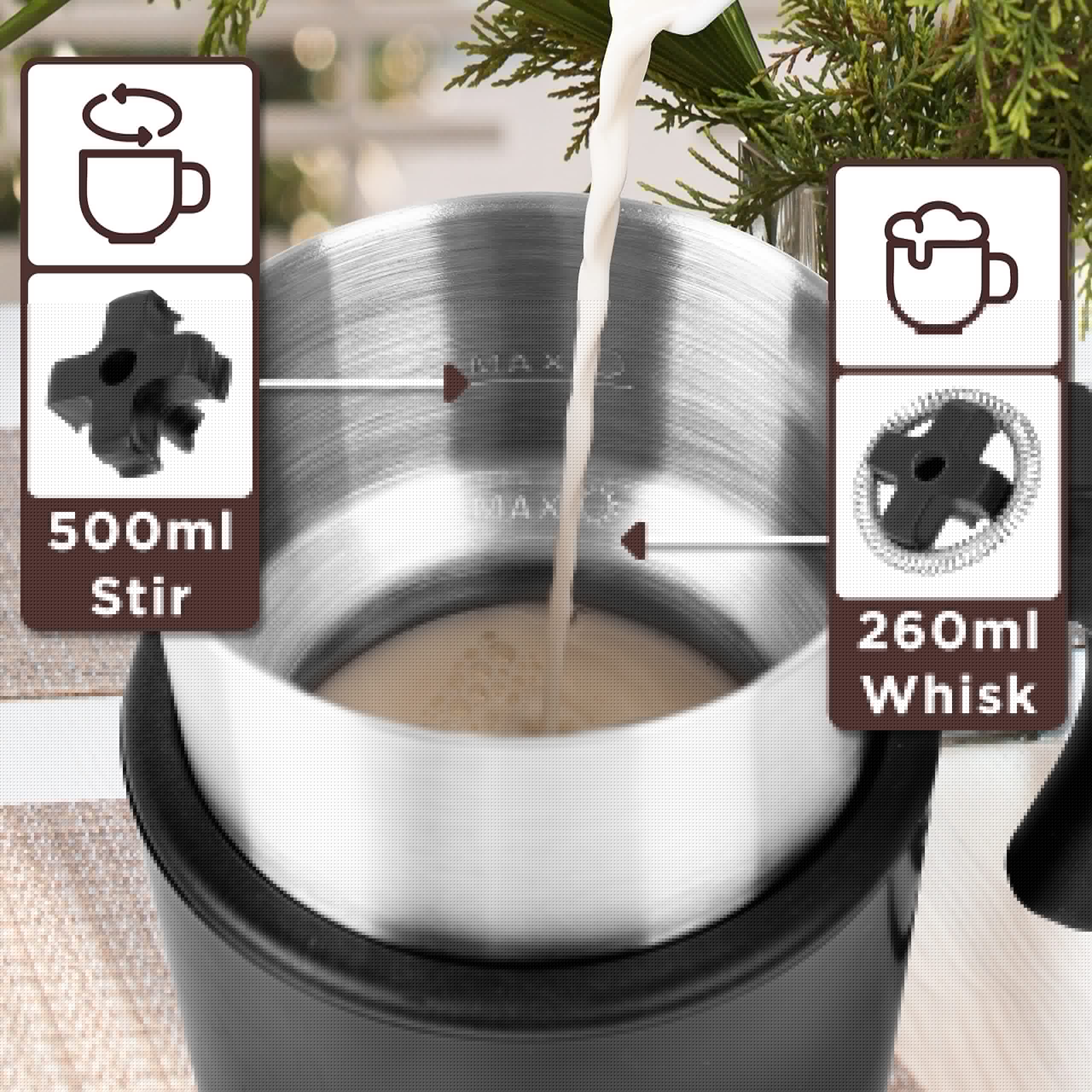 Zoomgoods MF500 BK electric milk frother with 2 magnetic stirrers included, for either hot or cold foam/milk