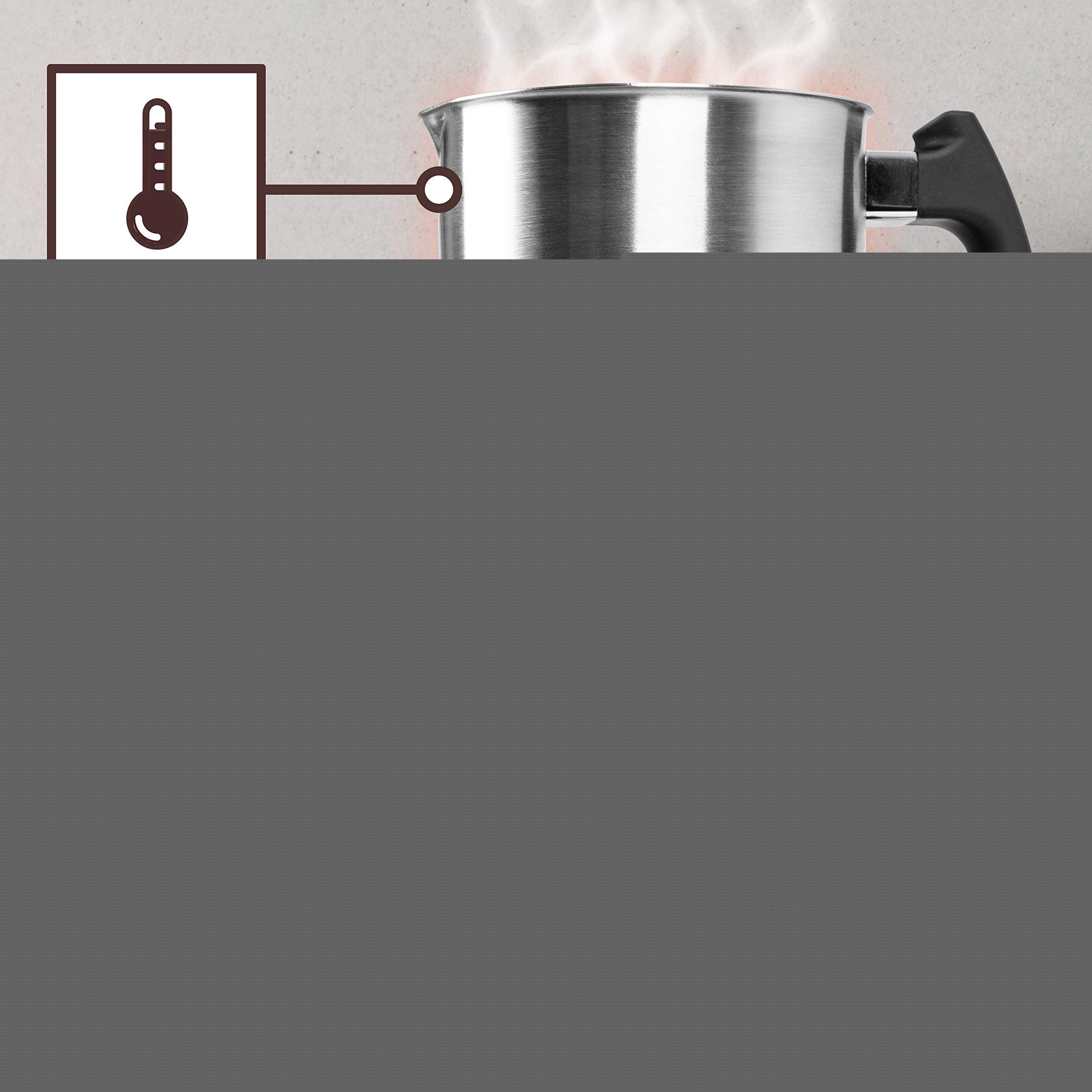 Zoomgoods MF500 BK electric milk steamer with a cool touch base, to ensure it's always safe and comfortable to touch