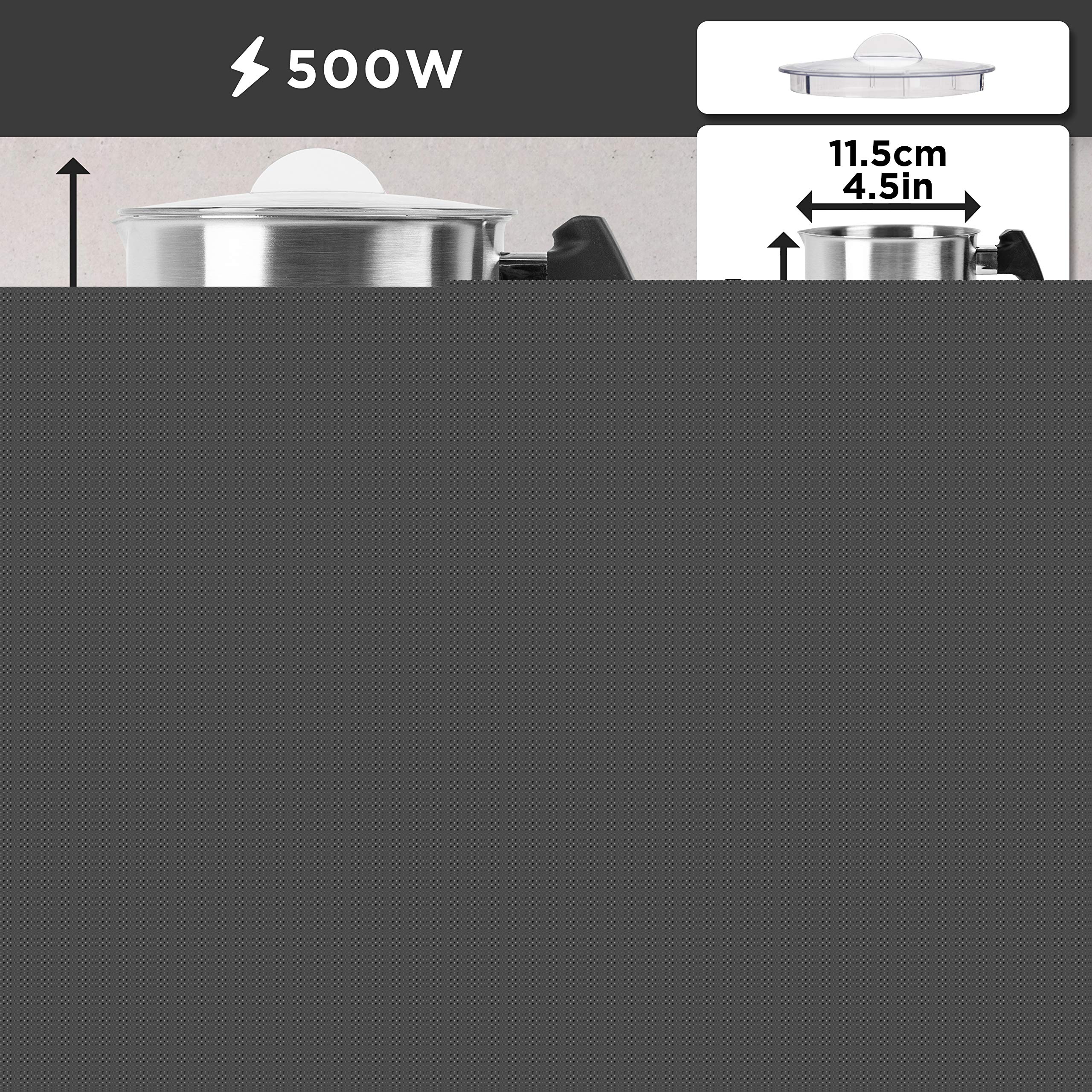 Zoomgoods MF500 BK electric milk steamer with dimensions and 2 magnetic stirrers included, 500W wattage