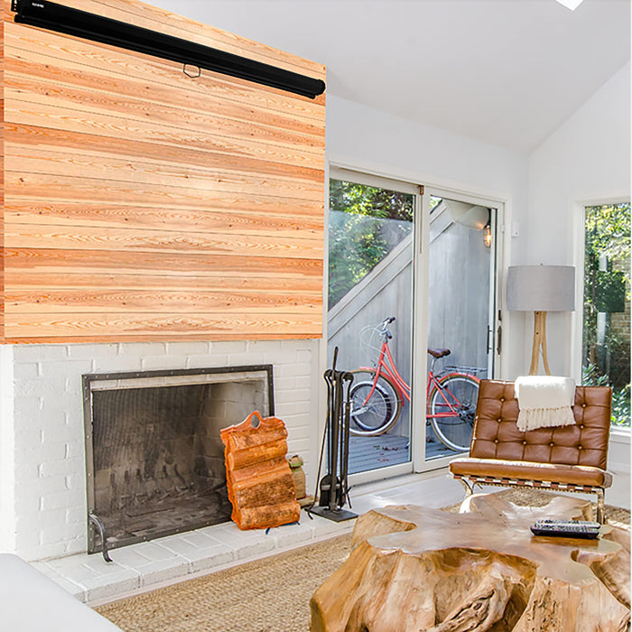 Zoomgoods MPS70/43 BK aesthetically mounted onto home wall to pull down to watch tv shows, movies, documentaries, streaming