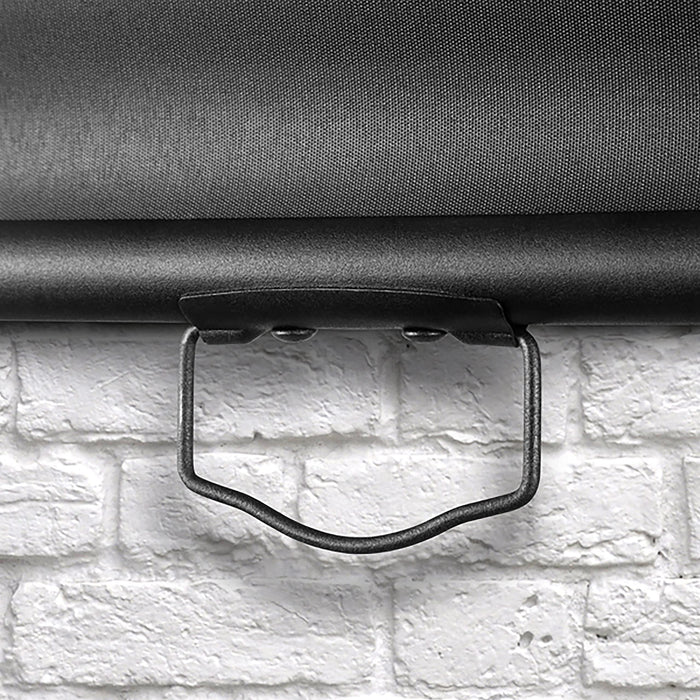 Zoomgoods MPS70/43 BK manual projector screen mounted on wall with fittings provided to pull down screen