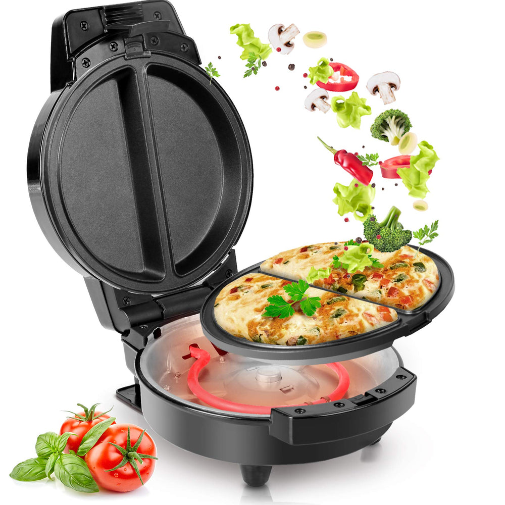 Zoomgoods OM60 electric omelette maker cooking delicious omelette with ingredients like mushrooms, tomatoes, vegetables