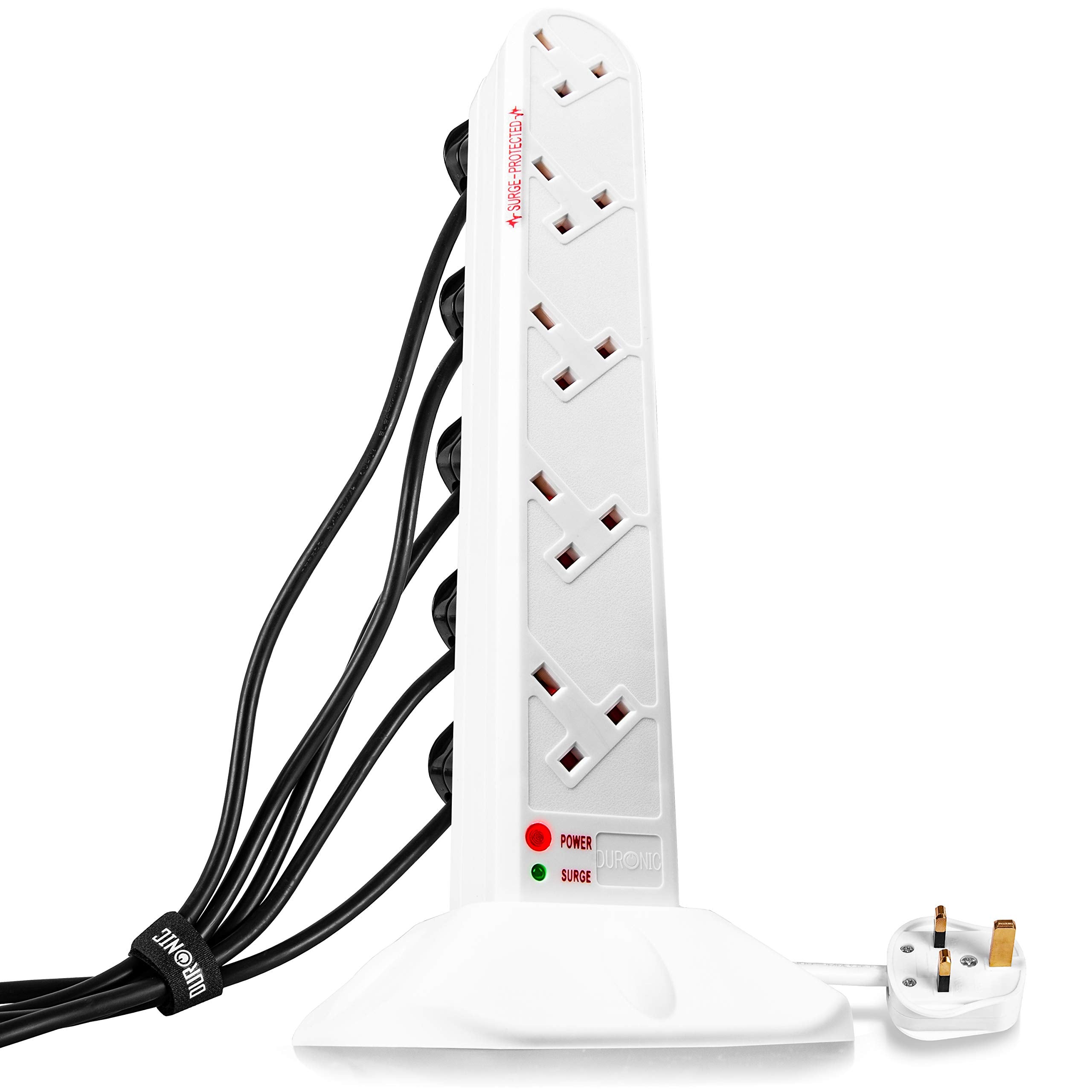 Zoomgoods ST10W extension lead white surge tower 10 sockets for UK plugs for home, kitchen, office. school