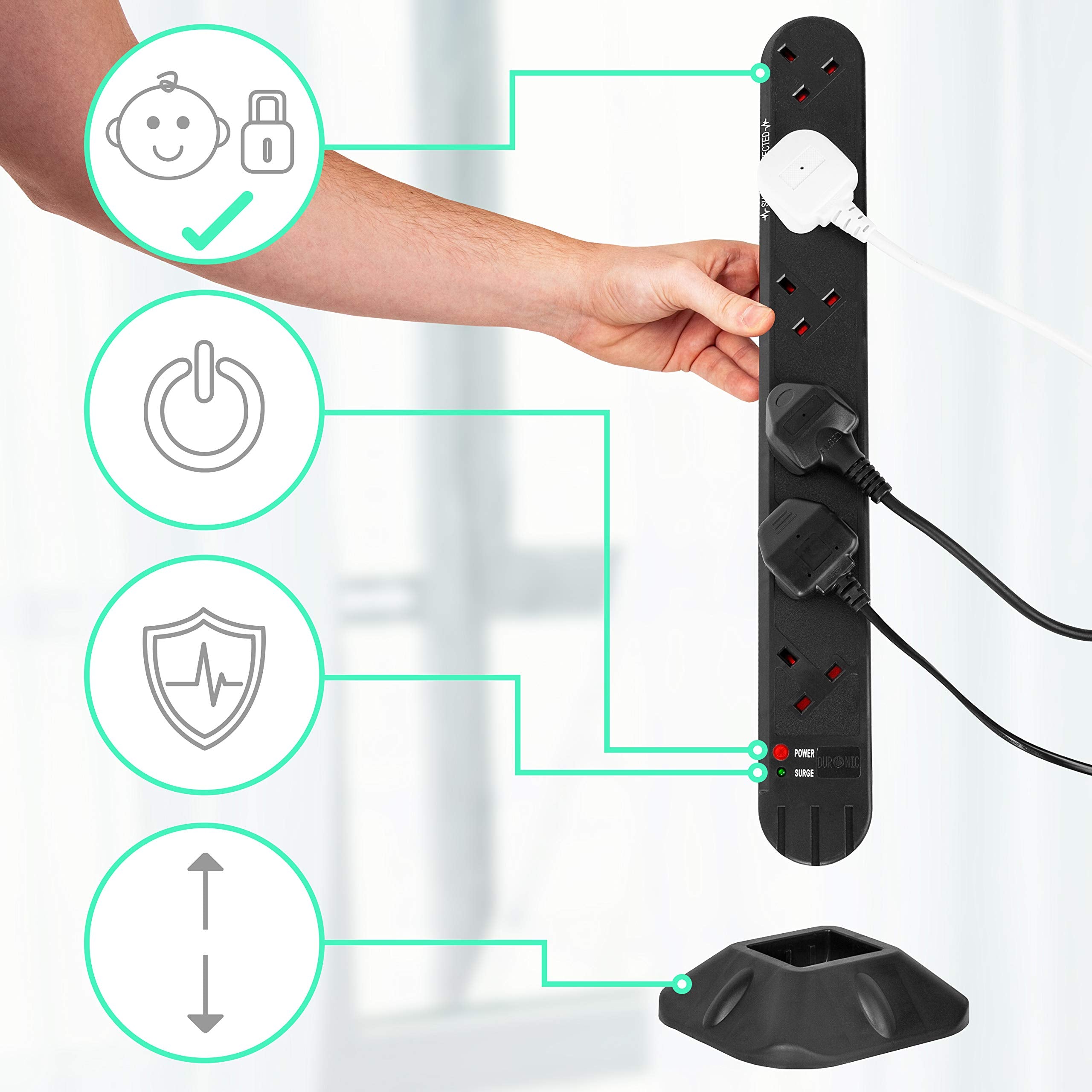 Zoomgoods ST12B extension tower with stand child friendly and surge protection 12 sockets for laptop, tv, phone charging