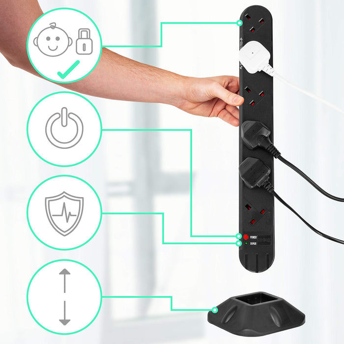 Zoomgoods ST12B extension tower with stand child friendly and surge protection 12 sockets for laptop, tv, phone charging