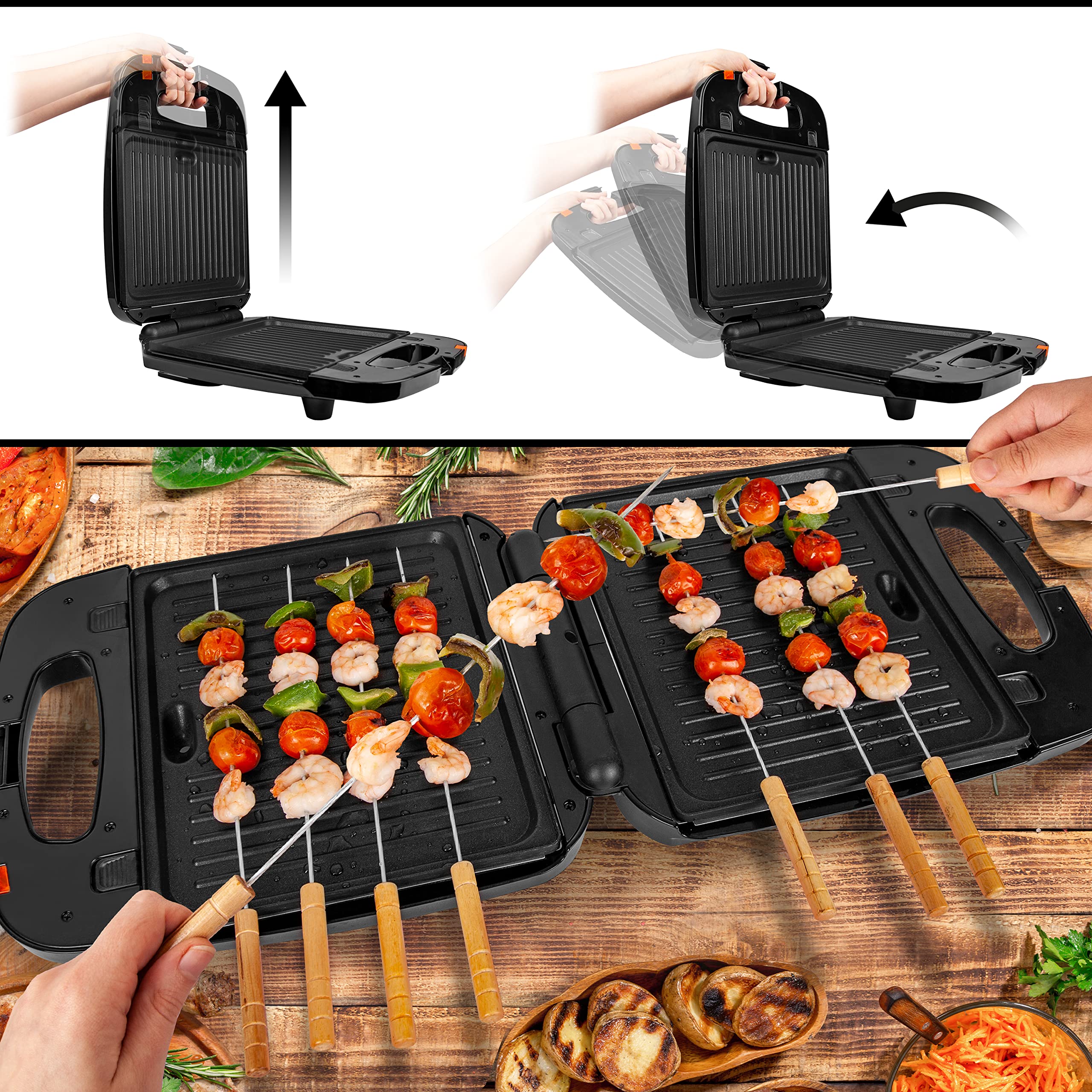 Zoomgoods SWM60 3 in 1 panini press how to open, use and how to cook shrimp skewers on hot griddle