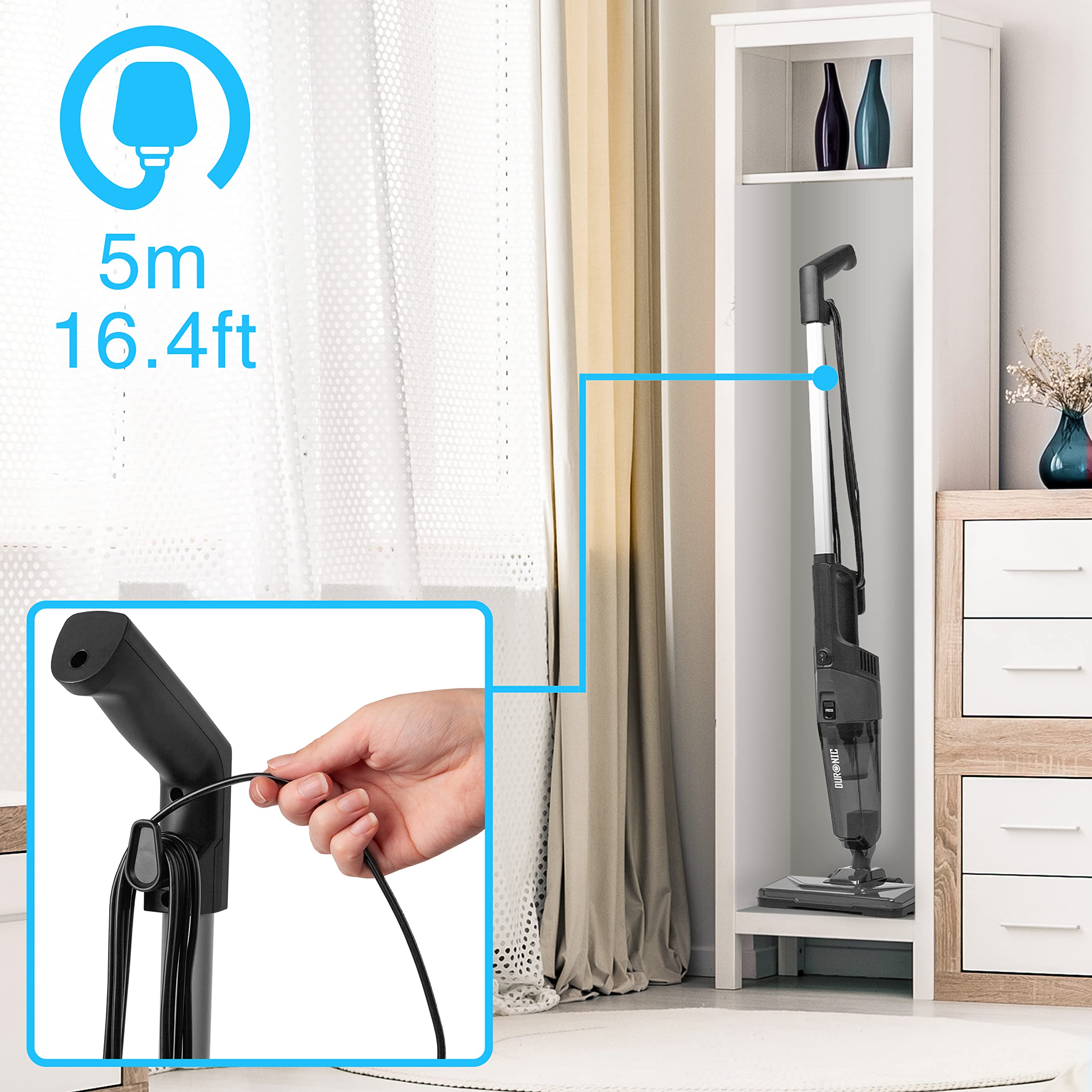 Zoomgoods VC9 stick vacuum cleaner UK cable 5m cable management