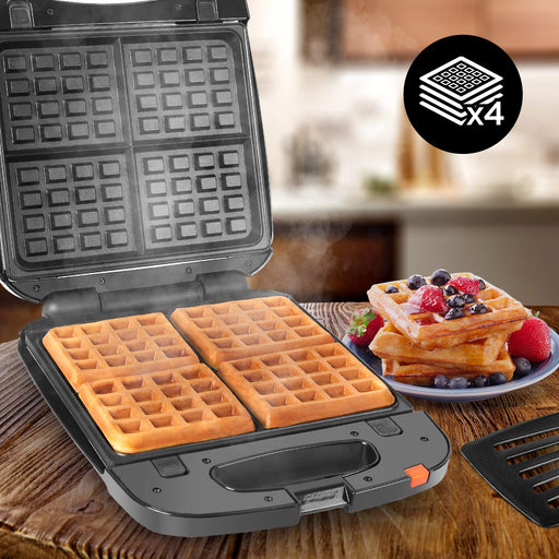 Zoomgoods WM60 non stick waffle cooker with 4 waffle plates to cook waffles for breakfast, lunch or dinner
